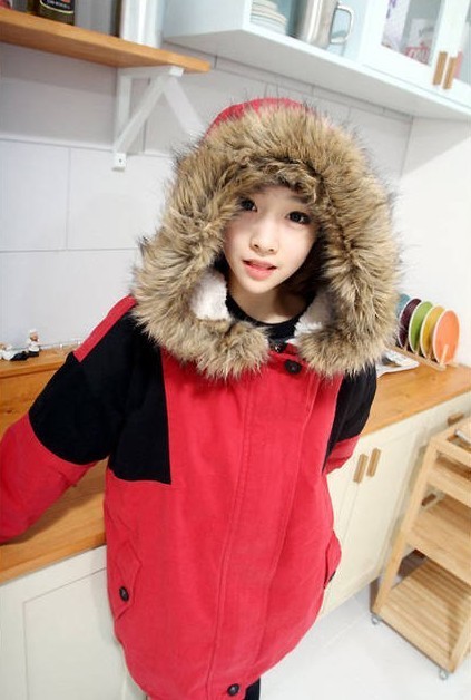 2012 winter casual loose lamb's with a hood fleece wadded jacket cotton-padded jacket female