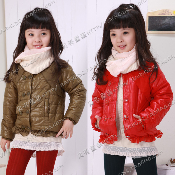 2012 winter chiffon sparkling diamond girls clothing baby short design cotton-padded jacket wadded jacket wt-0412