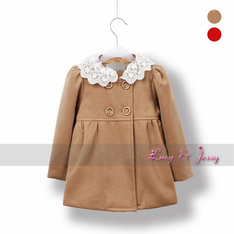 2012 winter child baby girls clothing wool blending faux thick woolen outerwear overcoat trench