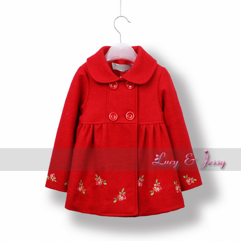 2012 winter child baby girls clothing wool blending thick woolen outerwear overcoat trench cross stitch