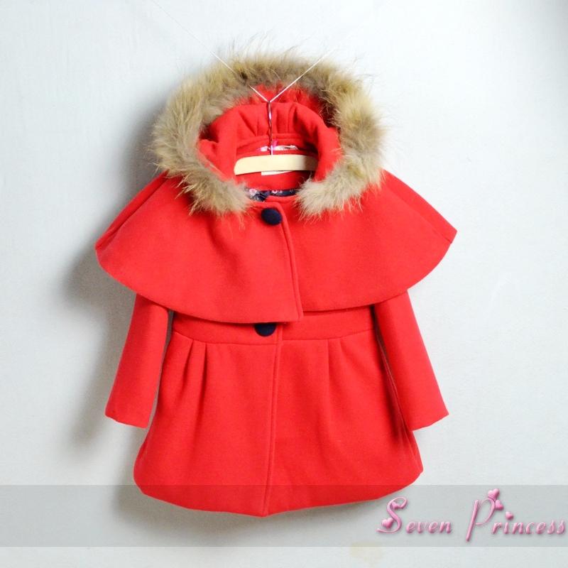2012 winter child baby girls clothing wool long design outerwear mink woolen overcoat cloak twinset