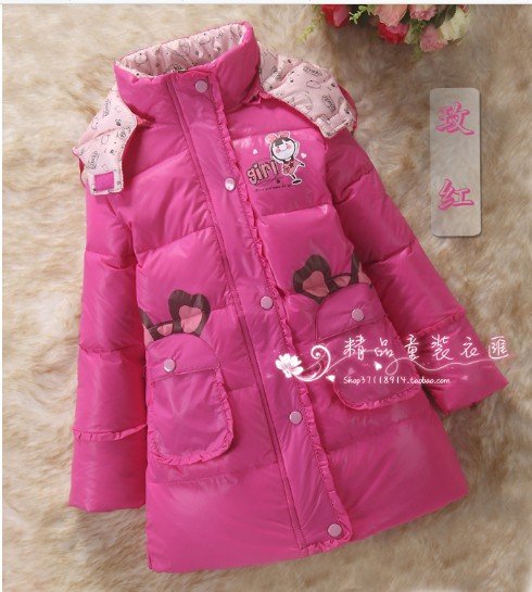 2012 winter Children's clothing, child girls down coat, female child 90% white duck down jacket ,medium-long outerwear