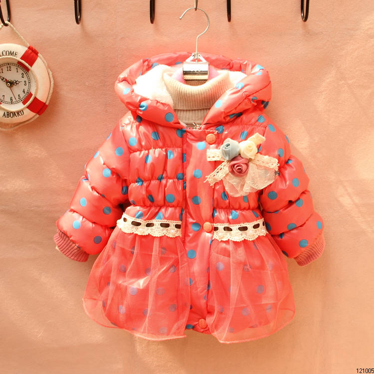 2012 winter children's clothing cotton-padded jacket cotton-padded jacket small female child thickening plus velvet dot
