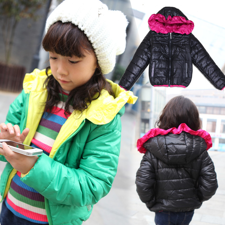 2012 winter children's clothing female child color block flower cap wadded jacket cotton-padded jacket cotton-padded jacket