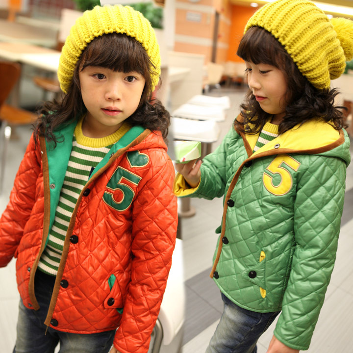2012 winter children's clothing female child color block with a hood cotton-padded jacket child wadded jacket outerwear