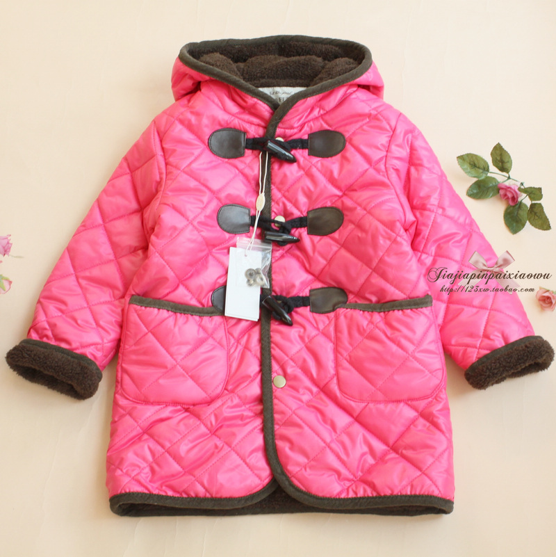 2012 winter children's clothing female child horn button berber fleece child long design cotton-padded jacket cotton-padded