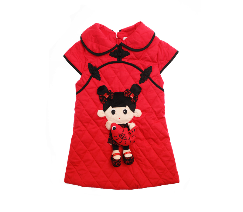 2012 winter children's clothing female child one-piece dress clip cotton-padded coat thermal red tang suit cheongsam