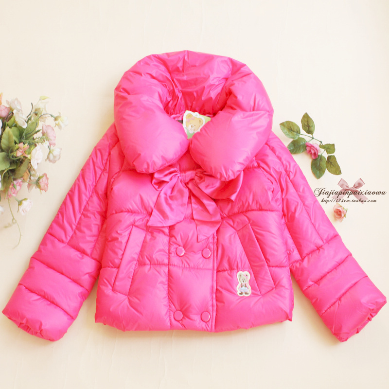 2012 winter children's clothing female child short design satin bow wadded jacket cotton-padded jacket cotton-padded jacket
