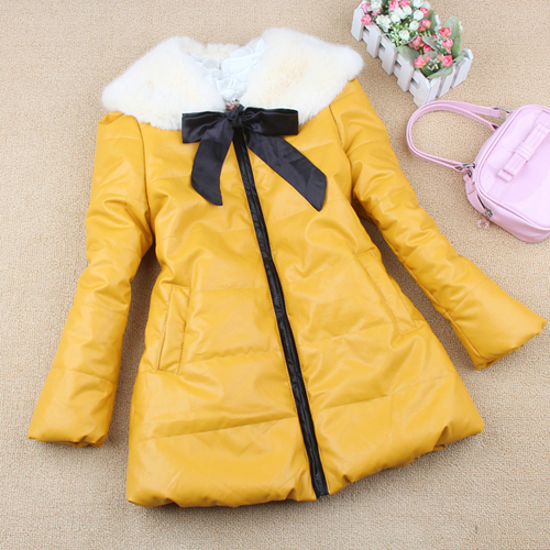 2012 winter children's clothing female child soft fur collar windproof thermal leather clothing wadded jacket cotton-padded