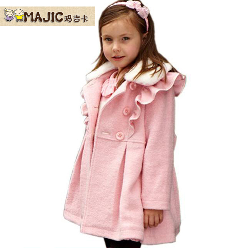 2012 winter children's clothing outerwear child woolen cotton-padded jacket female child overcoat woolen outerwear 1207