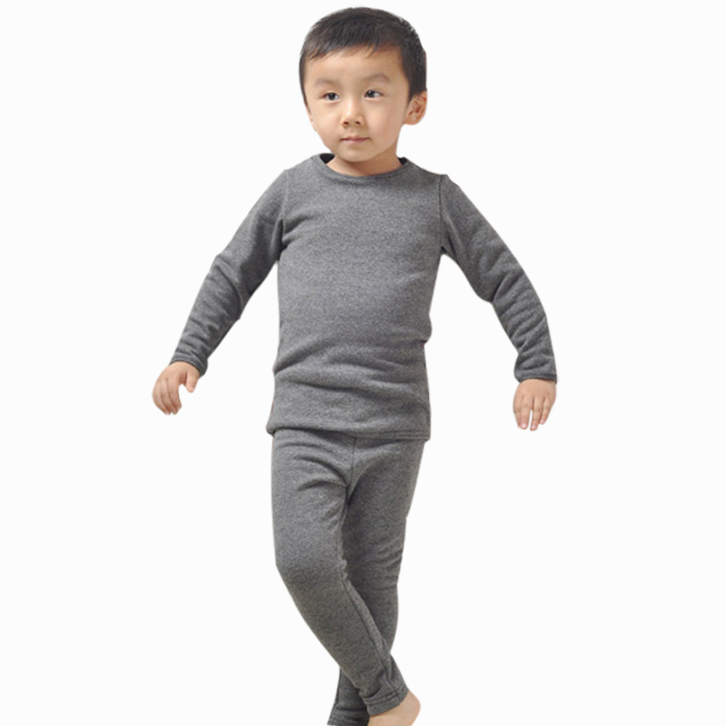 2012 winter children's clothing solid color child plus velvet thickening thermal underwear male child female child 100% cotton