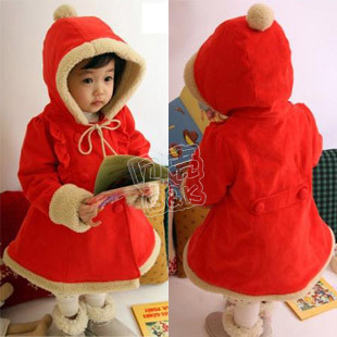 2012 winter christmas baby clothing girls berber fleece with a hood cotton-padded jacket wadded jacket wt-0877