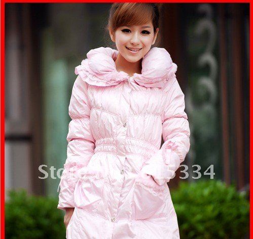 2012 winter christmas lace with fur hooded down coat /winter women's slim medium-long down jacket Free shipping thre -color S-ML