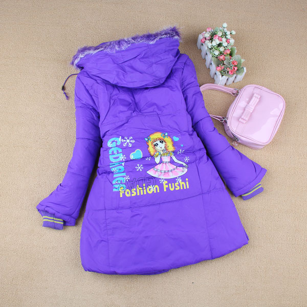 2012 winter clothing outerwear female child cartoon with a hood cotton-padded jacket cotton-padded jacket medium-long child