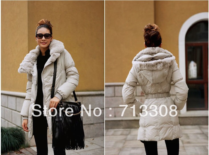 2012 winter coats han cultivate one's morality (rabbit) collars medium style upset female down jacket warm coat