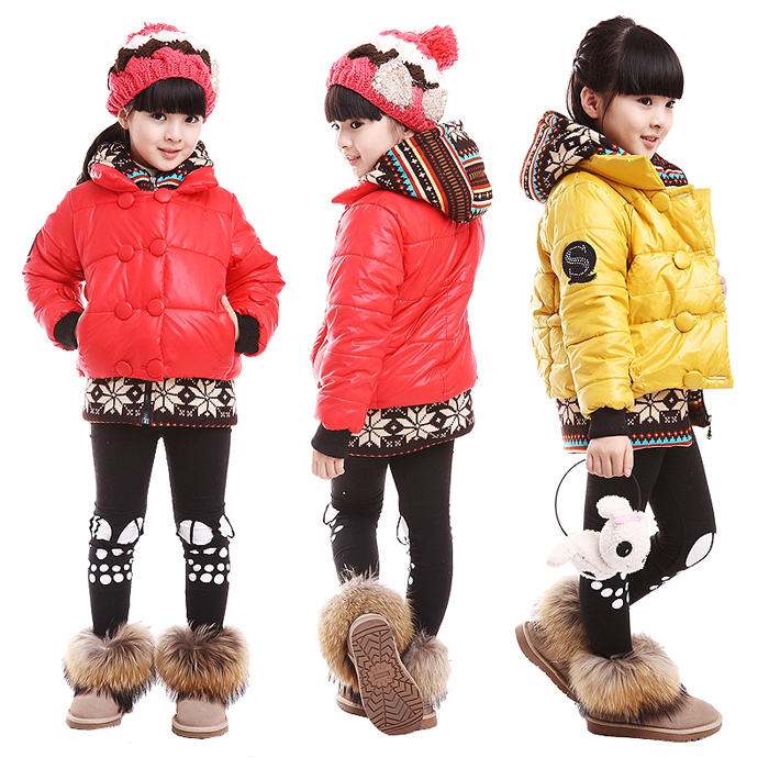 2012 winter cotton-padded jacket children's clothing female child wadded jacket child faux two piece casual cotton-padded jacket