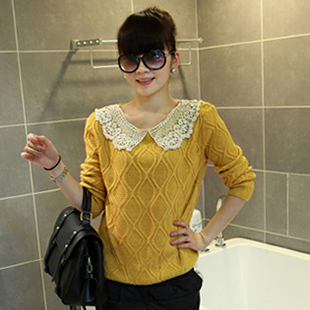 2012 winter crochet pearl long-sleeve knitted sweater trend Women fashion basic shirt