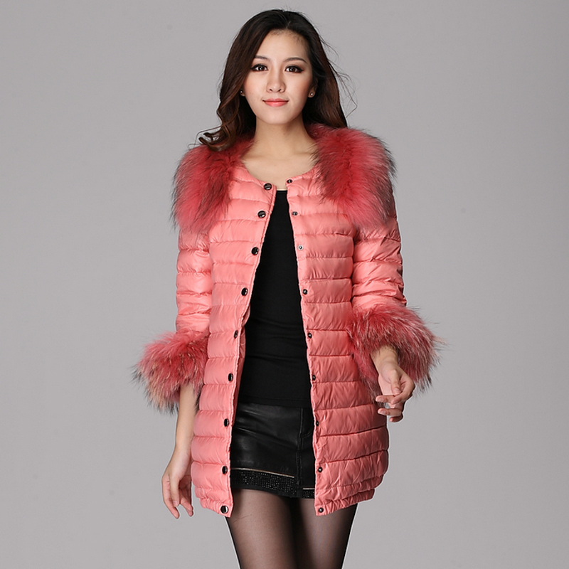 2012 winter cuff fox fur slim trend long-sleeve dual long design women's down coat free shipping