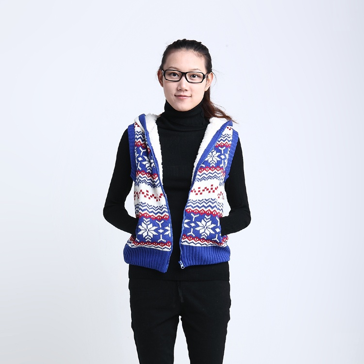 2012 winter decorative pattern preppy style fleece with a hood knitted sweater vest