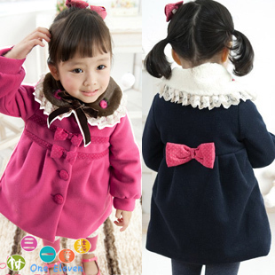2012 winter dot bow disassemble large fur collar outerwear female child wadded jacket 3737
