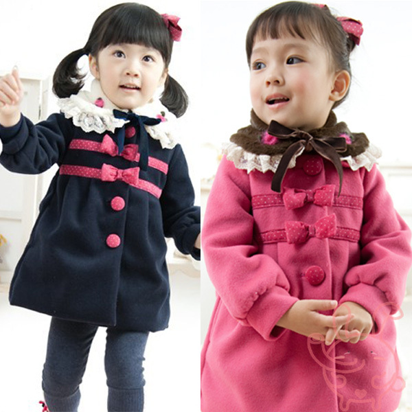 2012 winter dot bow disassemble large fur collar outerwear female child wadded jacket