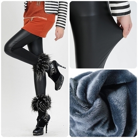 2012 winter double layer thickening mink plush faux leather patchwork cotton legging