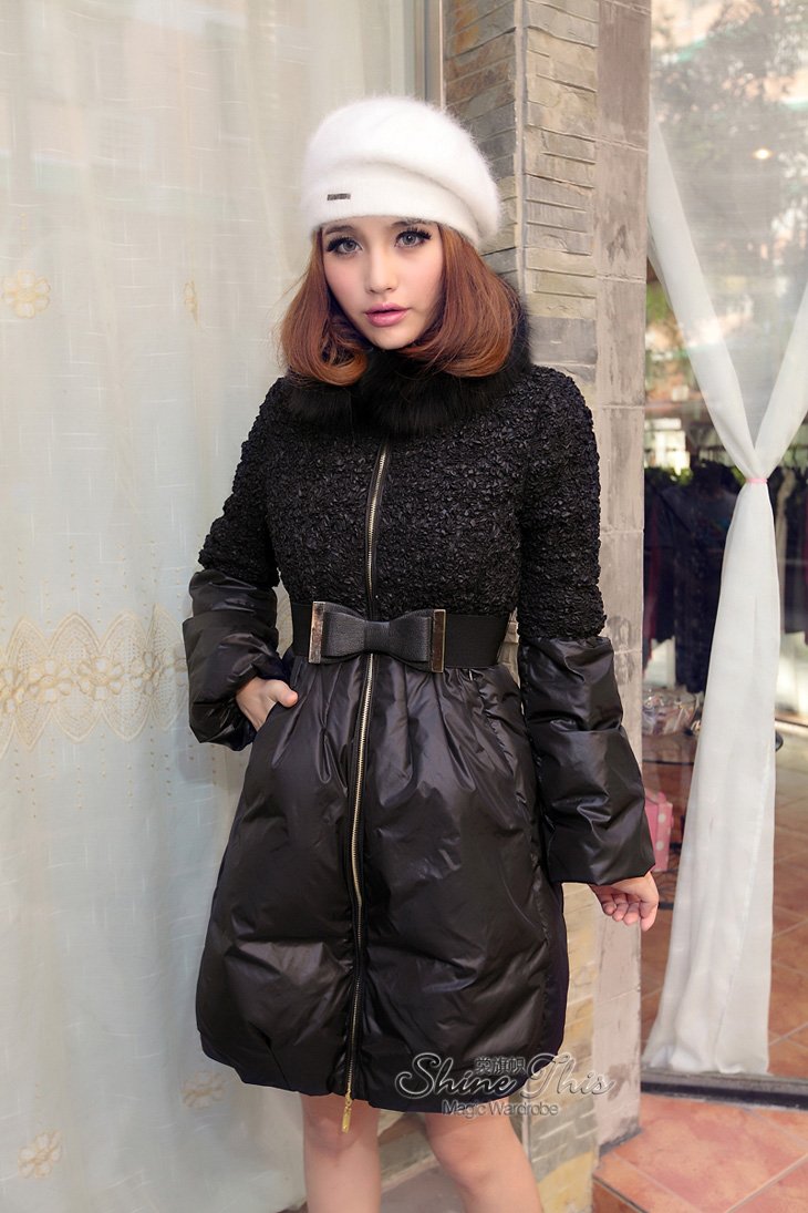 2012 winter elastic elegant slim blue fox fur collar medium-long down coat outerwear women's jacket