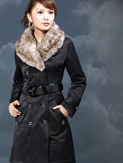 2012 winter elegant double breasted large fur collar thickening cotton trench medium-long wadded jacket