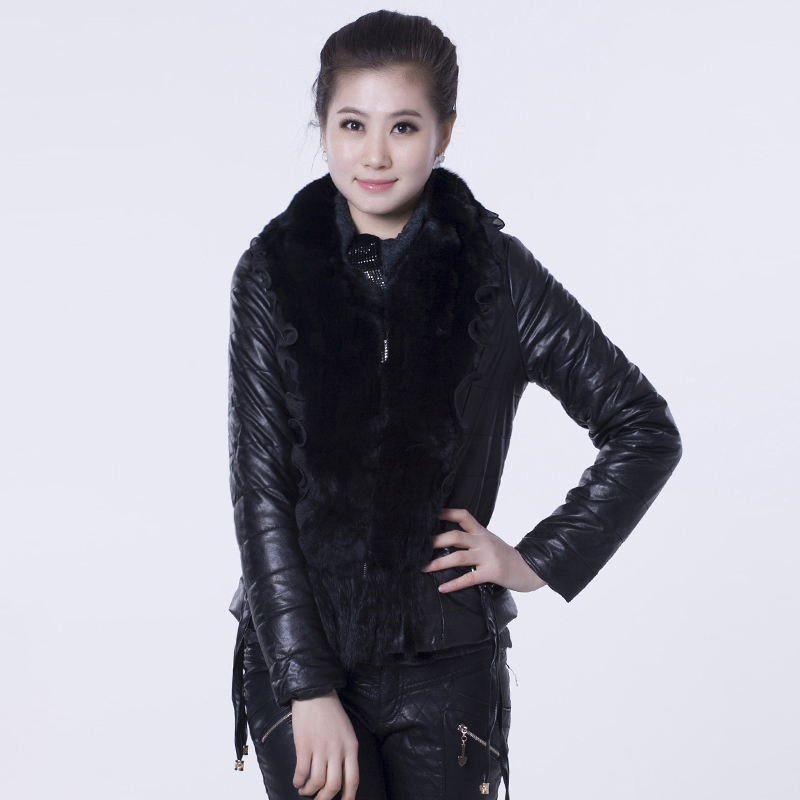 2012 winter elegant women's fashion slim female outerwear fashion quality raccoon fur PU wadded jacket