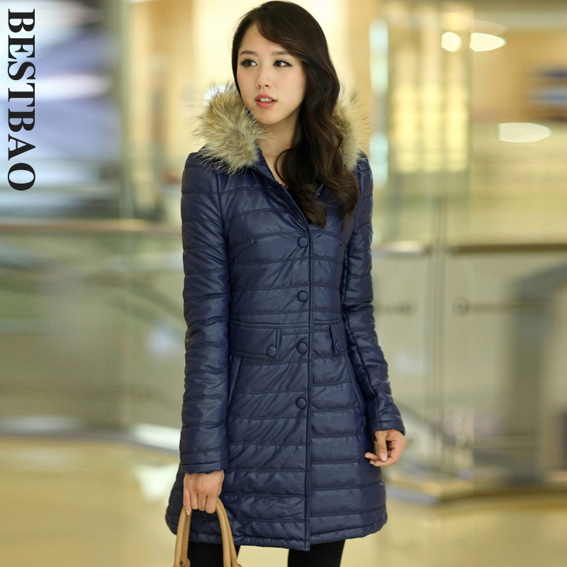 2012 winter fashion bow chiffon patchwork with a hood leather wadded jacket
