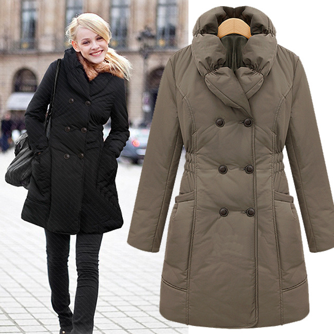 2012 winter fashion casual women  cotton-padded jacket double breasted women's long design wadded jacket