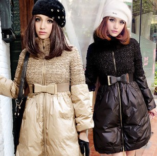 2012 winter fashion design high quality women fox fur slim medium-long down coat  lady warm zipper jacket outerwear