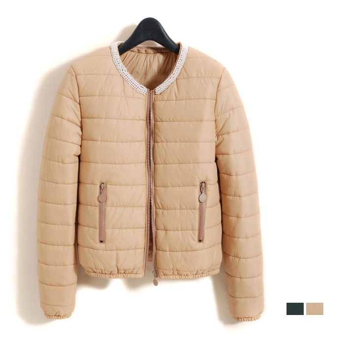 2012 winter fashion elegant slim o-neck beading short design wadded jacket cotton-padded jacket outerwear female