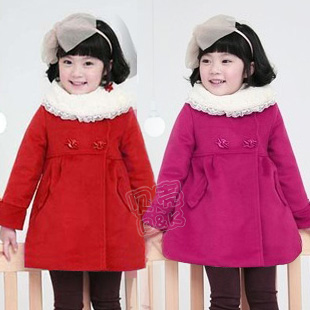 2012 winter fashion fur collar paragraph girls clothing baby clip vigogne wool coat cotton-padded jacket wt-0888 free shipping