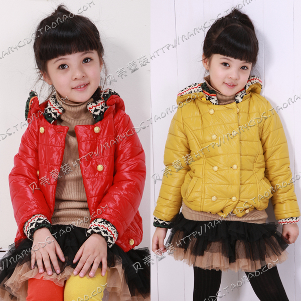 2012 winter fashion laciness paragraph girls clothing baby with a hood cotton-padded jacket wadded jacket wt-0413