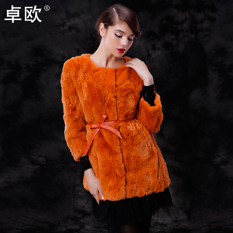 2012 winter fashion luxury rabbit fur wrist-length sleeve medium-long fur coat female wp210002