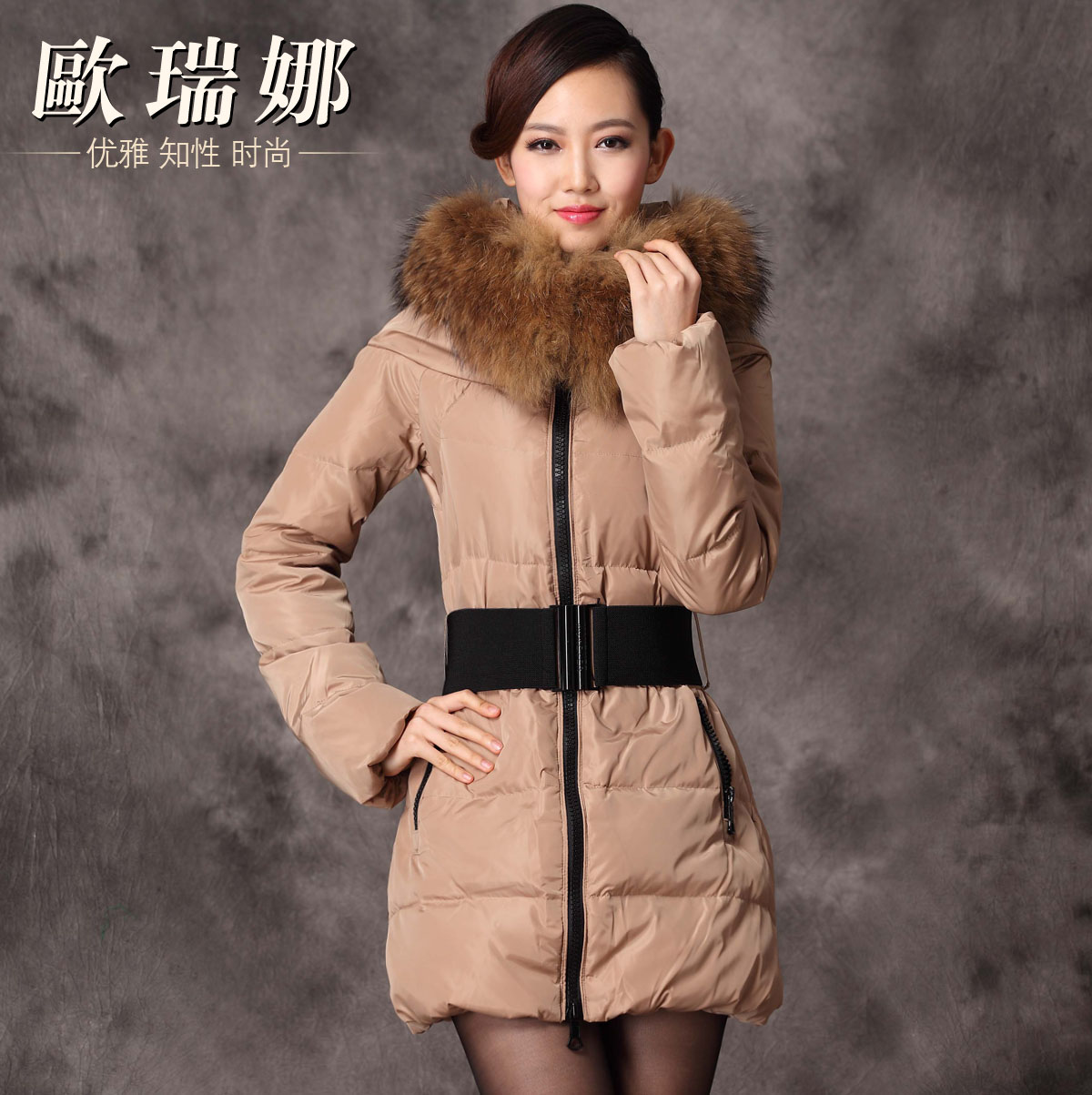 2012 winter fashion luxury raccoon fur medium-long down coat