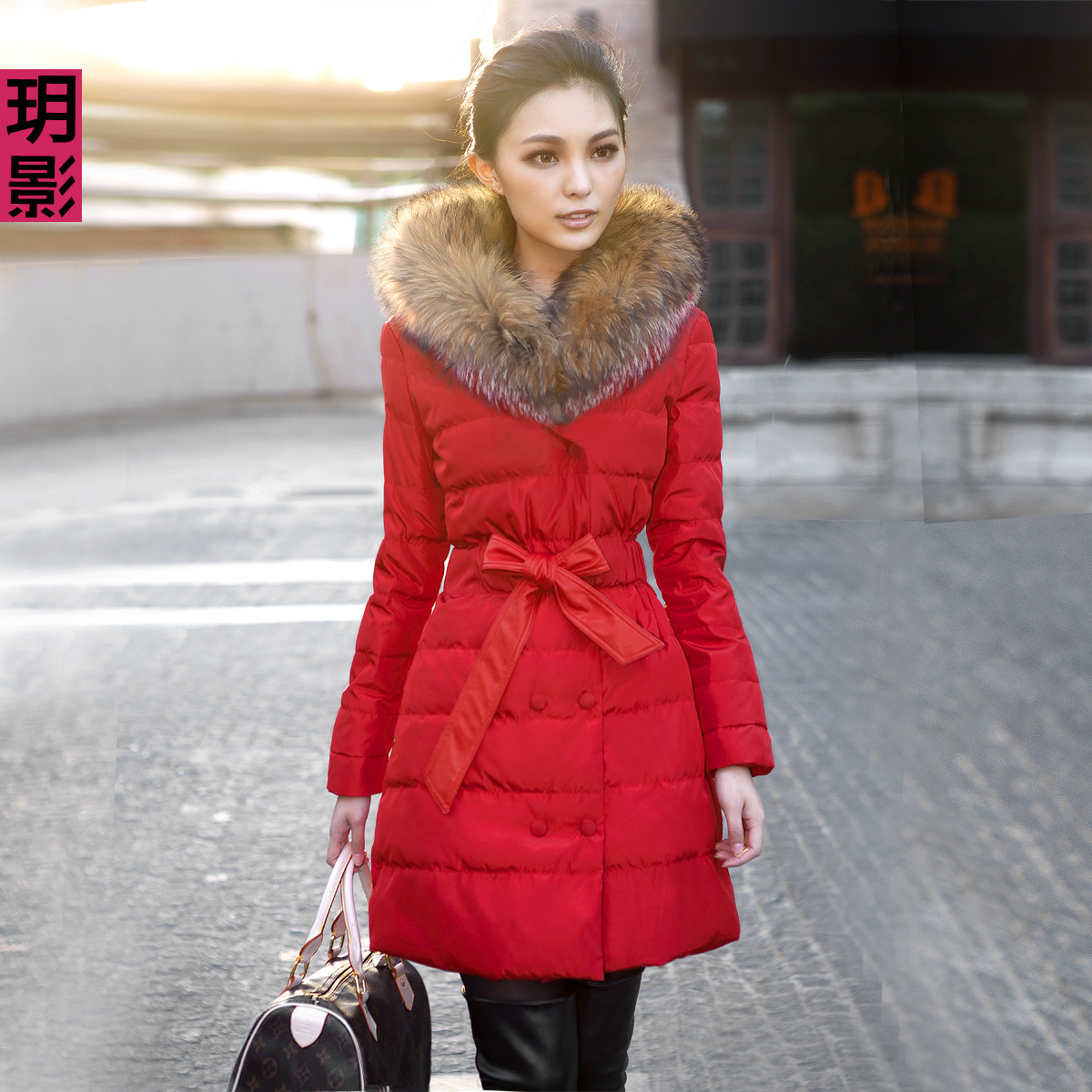 2012 winter fashion luxury raccoon fur medium-long down coat - y120825