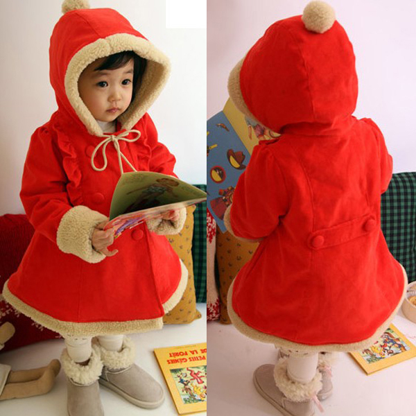 2012 winter fashion red christmas hooded outerwear overcoat child top 24b