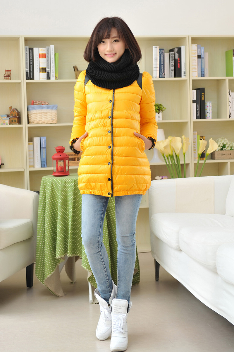 2012 winter fashion slim medium-long o-neck zipper wadded jacket muffler scarf