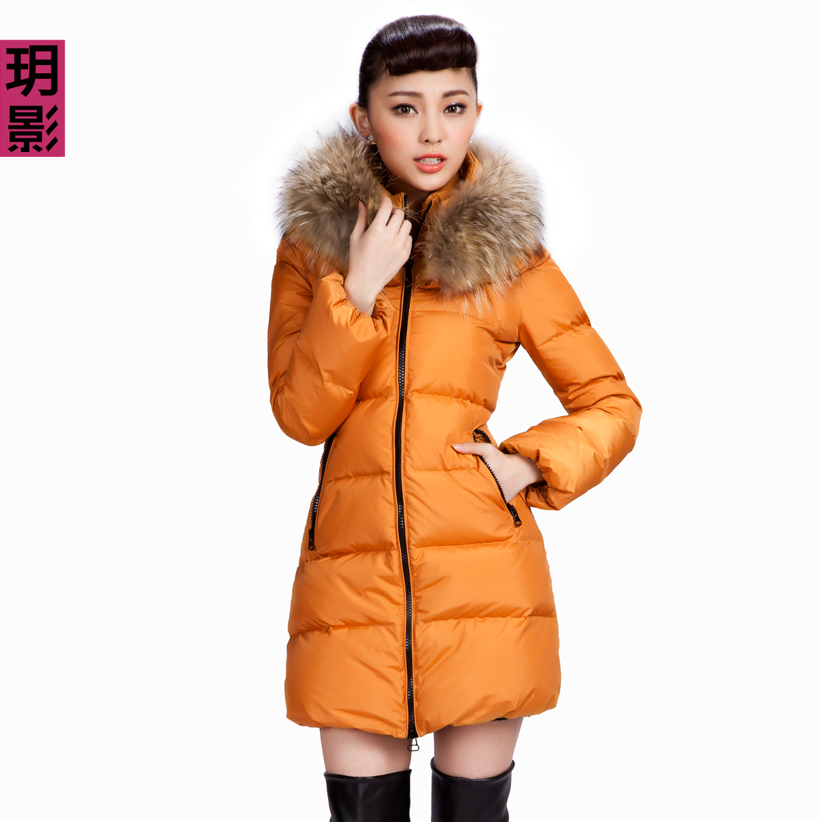 2012 winter fashion slim raccoon fur thickening medium-long down coat  FREE SHIPPING