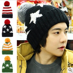 2012 winter fashion sphere knitted five star knitted hat lovers thermal knitted hat male hat