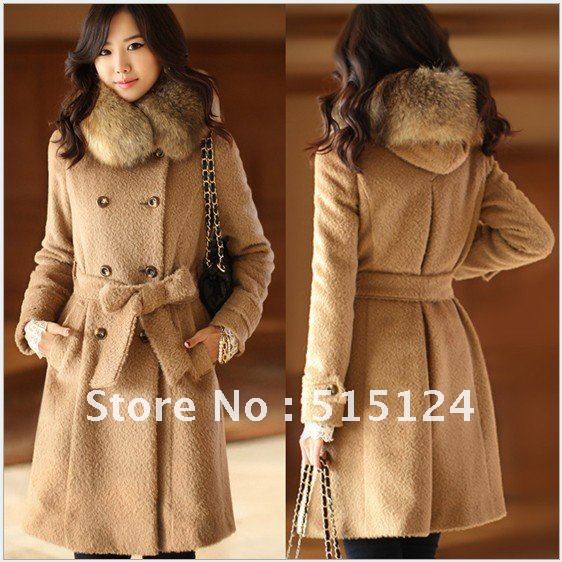2012 winter fashion warm hooded womens coat Autumn and winter woolen coat Slim women trench coat