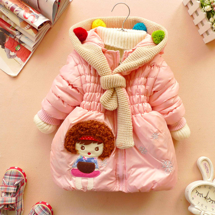 2012 winter female child ball scarf collar ploughboys wadded jacket child outerwear cute top