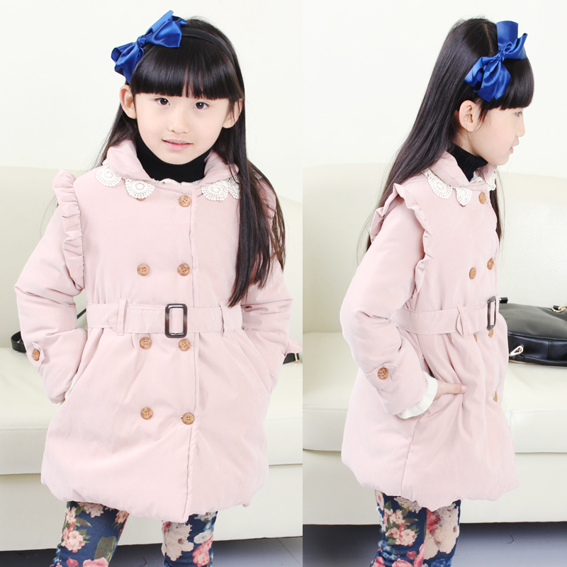 2012 winter female child crochet double breasted belt 100% cotton thickening cotton-padded jacket wadded jacket cotton-padded