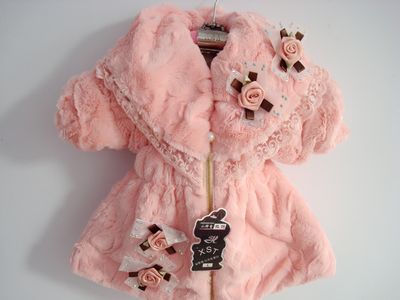 2012 winter female child faux plush outerwear trench long-sleeve top large lapel flower rose