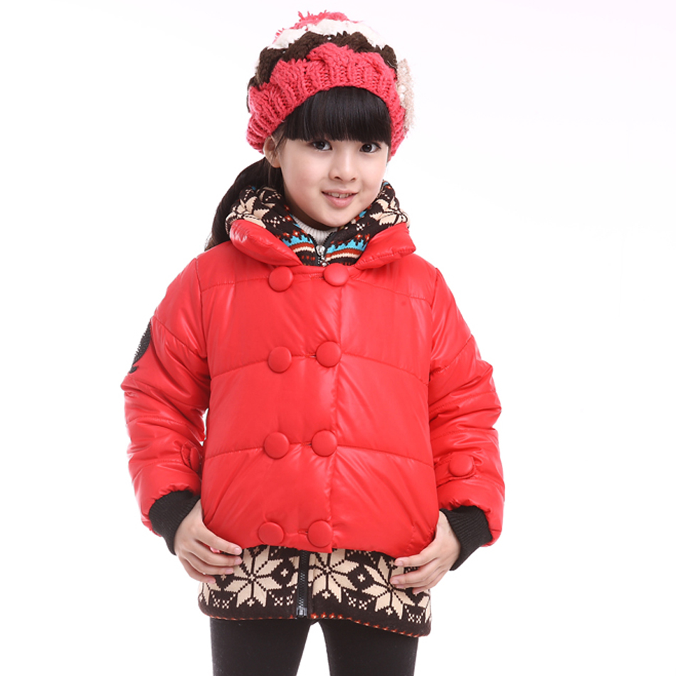 2012 winter female child faux two piece double breasted with a hood red wadded jacket outerwear child trench