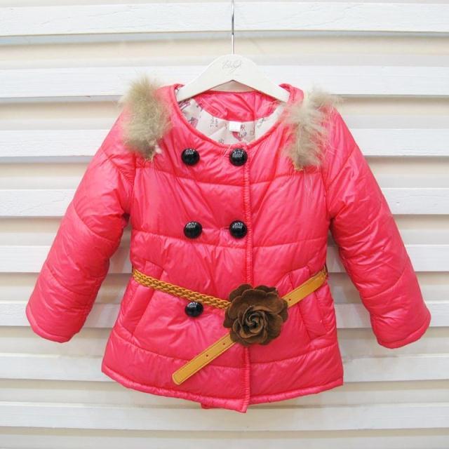 2012 winter female child flower belt double breasted wadded jacket trench outerwear