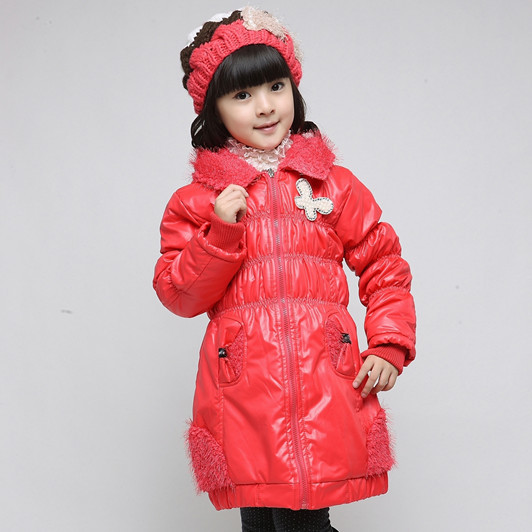 2012 winter female child outerwear child thickening trench princess fur collar overcoat wadded jacket