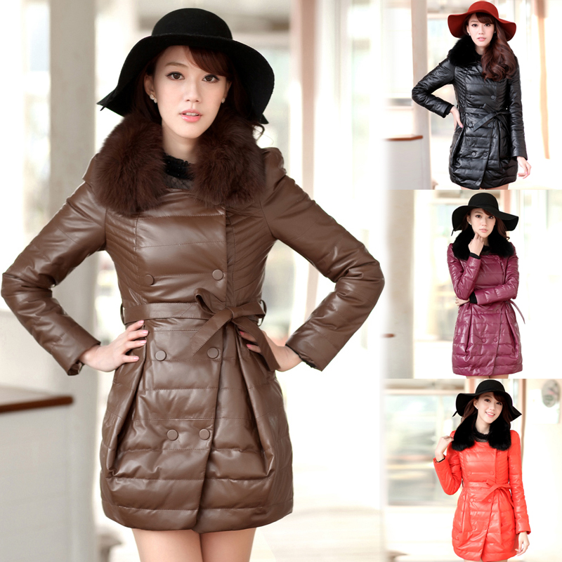 2012 winter female fox fur double breasted genuine leather sheepskin down coat female leather clothing outerwear